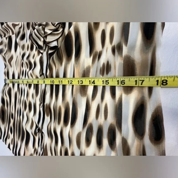 East 5th Semi-Sheer Spotted Print Ruffled High Collar Blouse, sz. MD - Picture 8 of 13